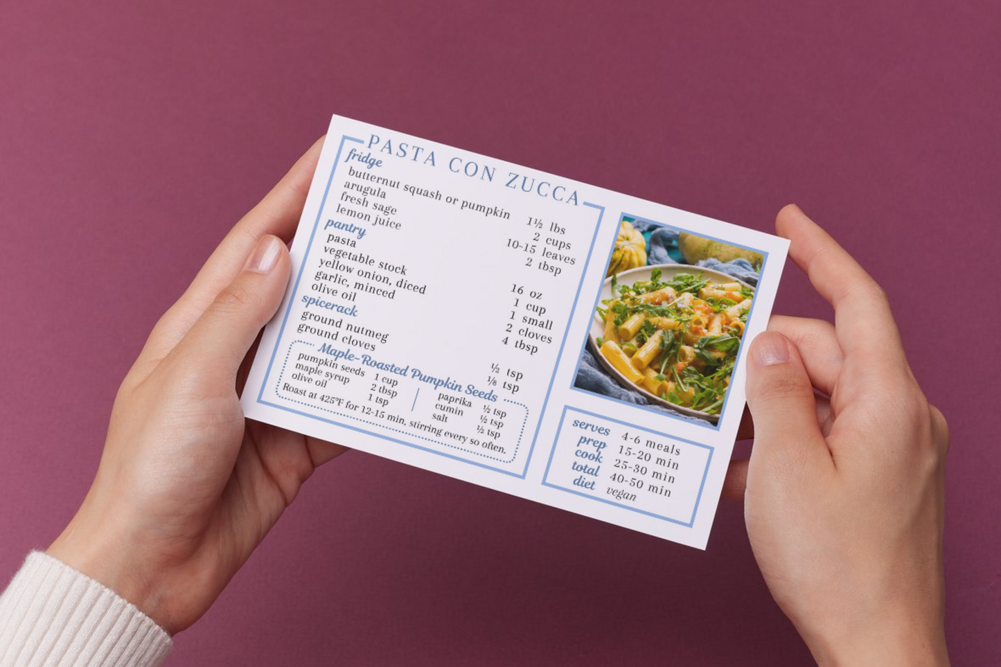 Pasta con Zucca Recipe Card