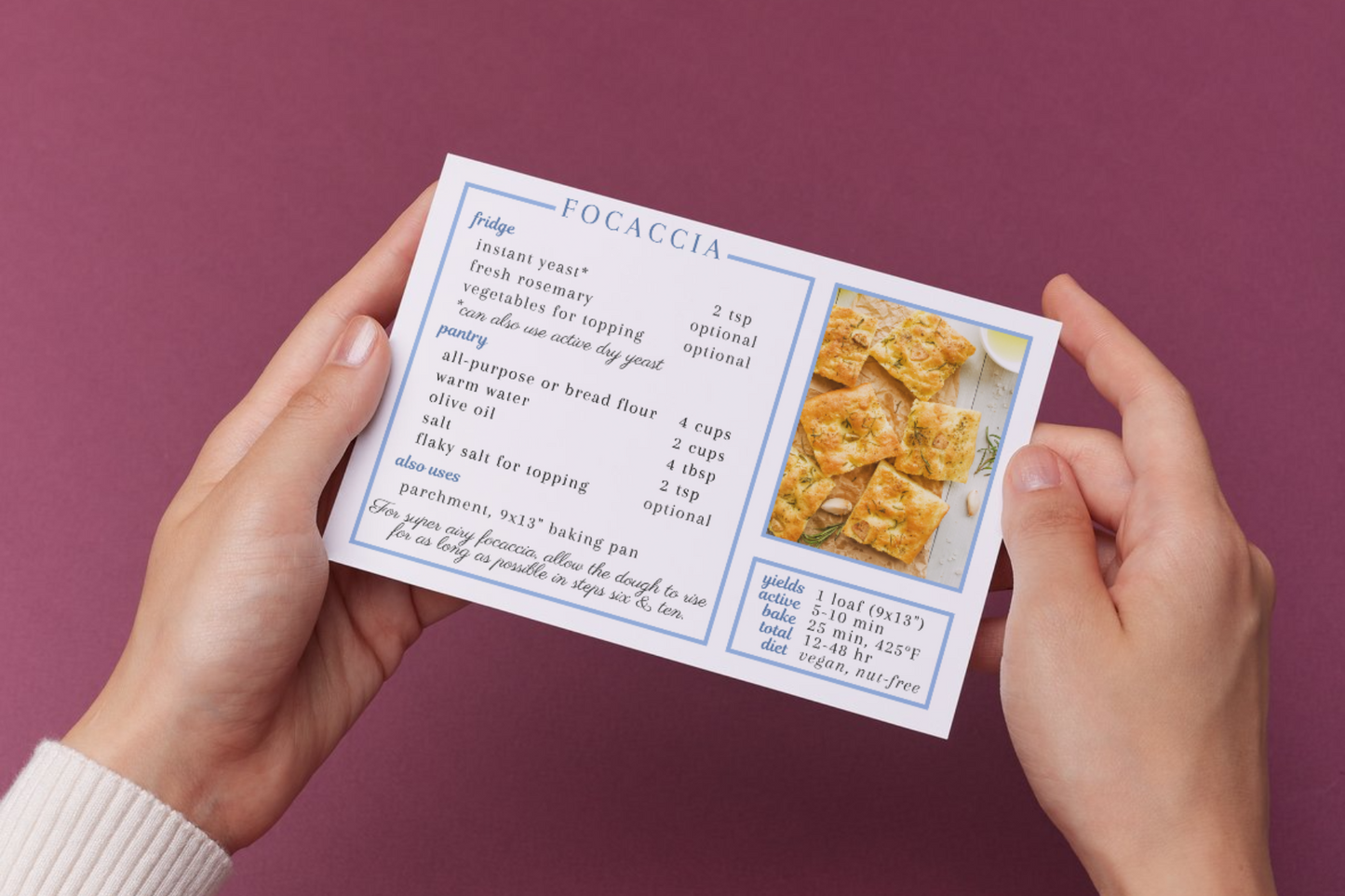 Focaccia Recipe Card
