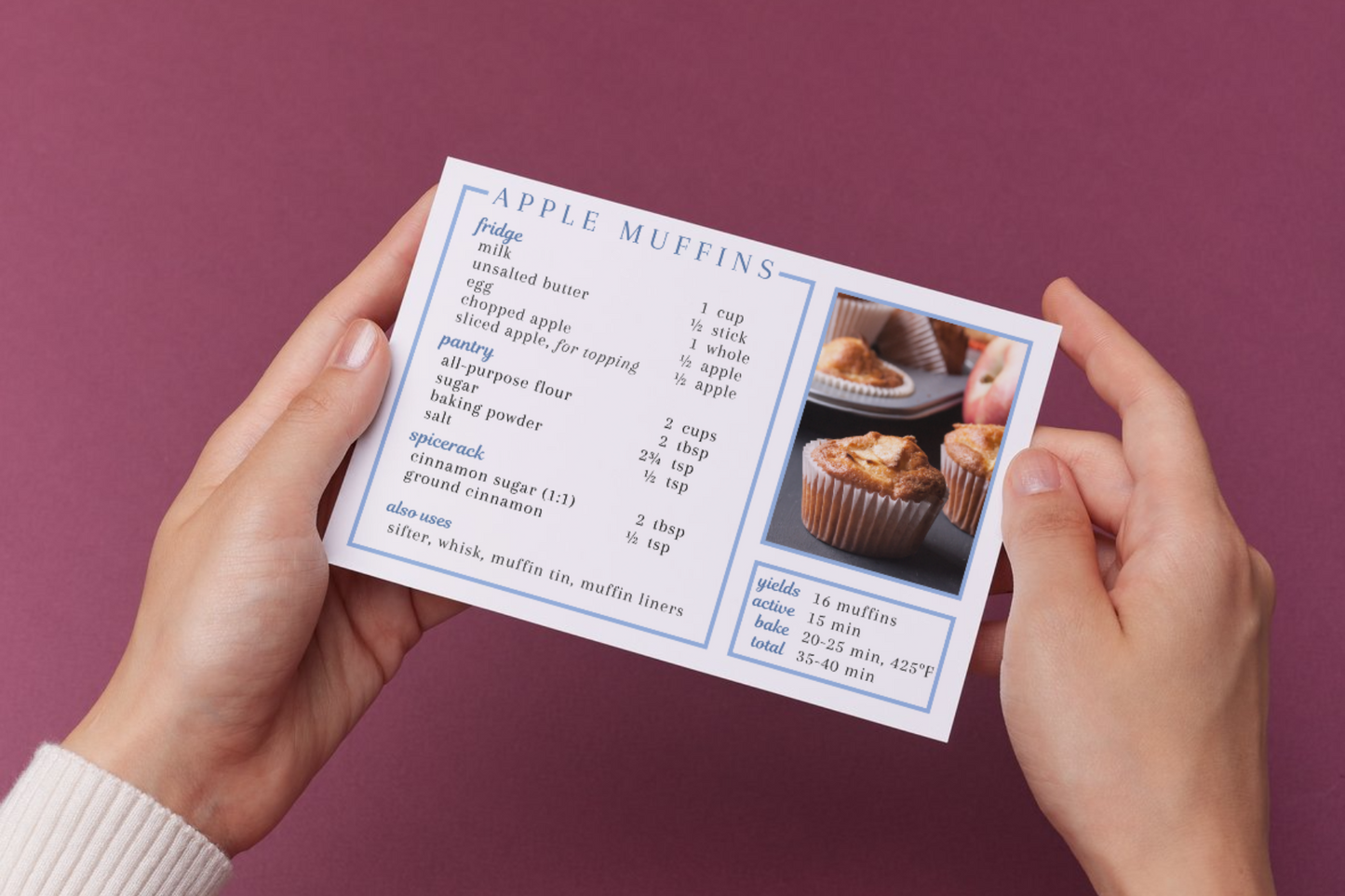 Apple Muffins Recipe Card